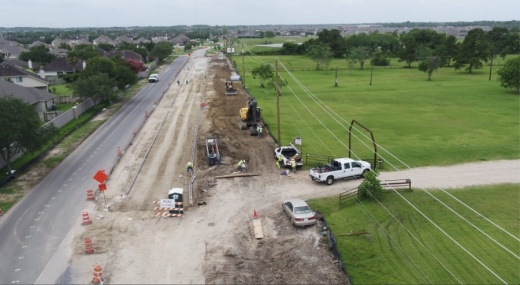 A paved surface will act as a temporary road to keep two-way traffic open while contractors put in a new sewer main and drainage improvements. (Courtesy city of League City)