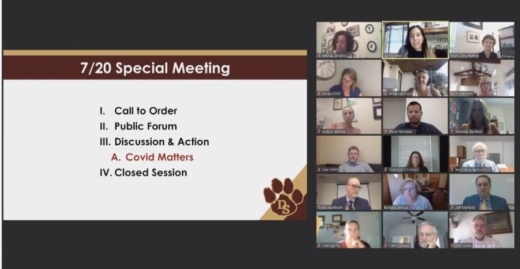 A screen shot showing a Zoom school board meeting