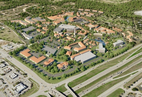 The project's master plan calls for destination retail, first-class restaurants, hotels, cinema, multifamily, townhomes, and medical and Class A offices for several corporate campuses. (Courtesy Wolf Lakes Village)