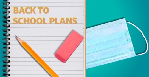back to school plans, paper and pencil and mask