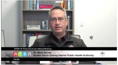 Dr. Mark Escott, interim Austin-Travis County health authority, spoke at a news conference July 31. (Courtesy Austin Public Health)