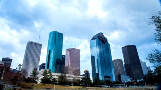 Downtown skyline view from Sam Houston Park.