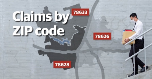 Unemployment claims by Georgetown residents continue to drop as the pandemic continues, according to Texas Workforce Commission data. (Designed by Chance Flowers/Community Impact Newspaper)