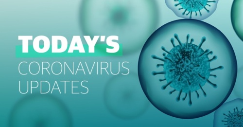 A teal coronavirus graphic