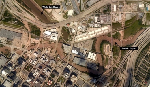A proposed rerouting of Buffalo Bayou and White Oak Bayou aims to reduce flood risk downtown and upstream in the Heights area. (Courtesy city of Houston)