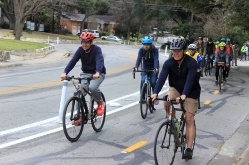 Bikers ride up Shoal Creek Boulevard in February. A bond proposal from Austin would fund additional bike lanes, sidewalk reconstruction, capital improvements and more. (Jack Flagler/Community Impact Newspaper)
