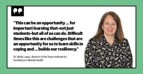 Dr. Molly Lopez is the director of the Texas Institute for Excellence in Mental Health and also serves as a research associate professor at the Steve Hicks School of Social Work at The University of Texas at Austin. (Designed by Stephanie Torres/Community Impact Newspaper)