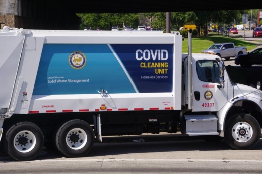 Houston used new solid waste trucks to clean homeless encampments Aug. 13. (Courtesy city of Houston)