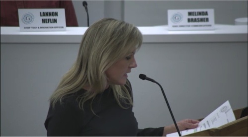 GISD Chief Financial Officer Pam Sanchez recommends the board adopt a tax rate of $1.3071 per $100 in valuation for the 2020-21 fiscal year. (Screenshot courtesy Georgetown ISD)