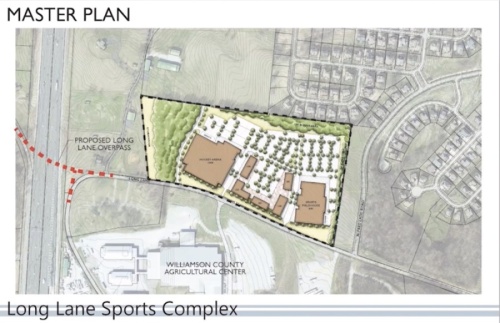 The proposed sports complex would be located north of the Williamson County Ag Expo Center. (Screenshot via YouTube, city of Franklin)