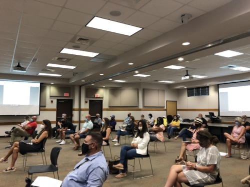 Lake Travis ISD's Aug. 19 included more than two hours of public comments from community members. (Amy Rae Dadamo/Community Impact Newspaper)