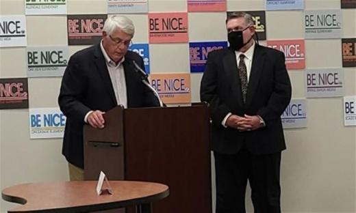 Board chair Gary Anderson (right) was honored for his 30 years of service on the Williamson County Schools Board of Education. (Courtesy Williamson County Schools)