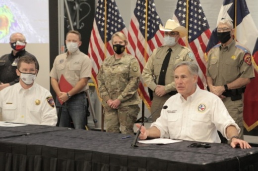 Texas Gov. Greg Abbott issued a proclamation declaring a state of disaster in 23 coastal counties in a press conference Aug. 23. (Courtesy Office of the Texas Governor)