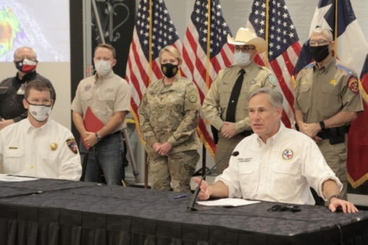 Texas Gov. Greg Abbott issued a proclamation declaring a state of disaster in 23 coastal counties in a press conference Aug. 23. (Courtesy Office of the Texas Governor) 