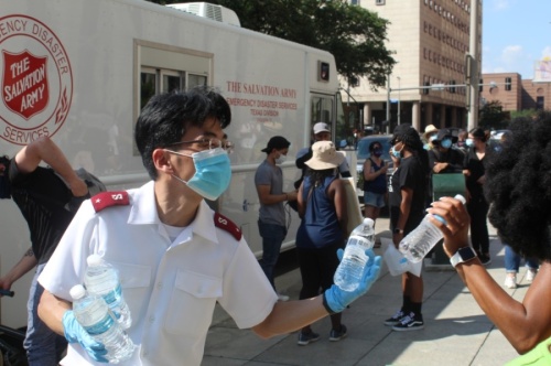 The Salvation Army brought water and face masks to the George Floyd demonstrations in Houston. Now, they have been activated to assist those affected by Hurricane Laura in East Texas and Louisiana. (Emma Whalen/Community Impact Newspaper)