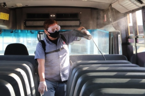 Katy ISD is sanitizing school buses between each trip. (Courtesy Katy ISD)