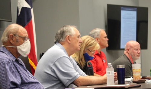 From left: ESD No. 11 Commissioners Fred Grundmeyer, Steve Williams, Karen Plummer, Kevin Brost and Robert Pinard met the morning of Sept. 8. (Andy Li/Community Impact Newspaper)