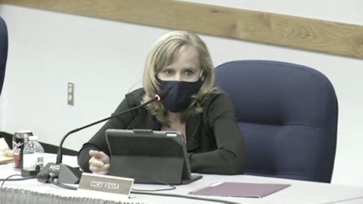 Round Rock ISD Trustee Cory Vessa listens to a presentation by district staff about the fall 2020 campus reopening plan. (Taylor Jackson Buchanan/Community Impact Newspaper)
