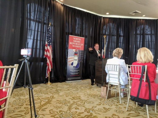 Montgomery County Judge Mark Keough spoke at a Sept. 2 North Shore Republican Women’s luncheon in Montgomery. (Eva Vigh/Community Impact Newspaper)