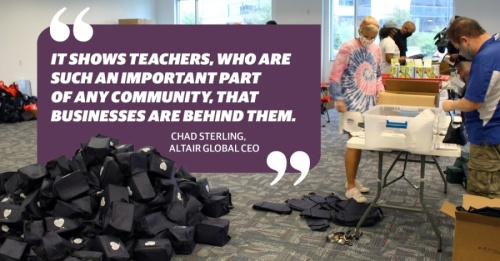 The over 4,500 personal protective equipment kits were delivered to each Frisco ISD campus Sept. 4. (Elizabeth Uclés/Community Impact Newspaper) (Designed by Chelsea Peters)