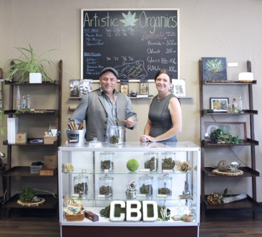 Co-owners Ed Mahoney and Kellie Kauten opened Frisco’s first CBD store Artistic Organics in the Rail District in 2018. (Photos courtesy Artistic Organics)