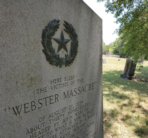 A monument to the Webster Massacre, erected by the state during its centennial in 1936, stands in Davis Cemetery in Leander. (Brian Perdue/Community Impact Newspaper)