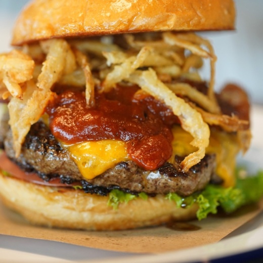 The Haystack Burger is one of the restaurant's most popular burgers. (Courtesy Haystack Burgers & Barley)