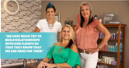 From left: Larisa Parsons, Heather Ward and Pam Bradbury make up the team at Hair’em & Nail’em. (Liesbeth Powers/Community Impact Newspaper)