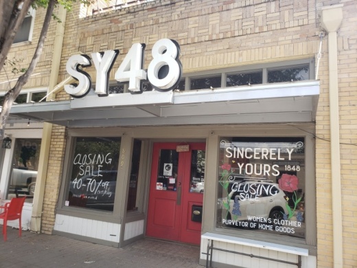 Sincerely Yours 1848, or SY48, a women’s and men’s boutique clothing store located off the Georgetown Square, closed Sept. 14. (Ali Linan/Community Impact Newspaper)