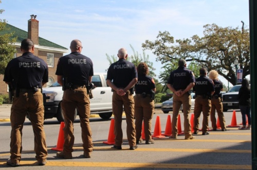 Law enforcement lines the streets to pay their respects. (Eva Vigh/Community Impact Newspaper)