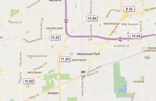 The Harris County Flood Warning System measured measured over 11 inches of rain near the Westbury area in 24 hours as of almost 9 a.m. Sept. 22. (Screenshot Harris County Flood Warning System)
