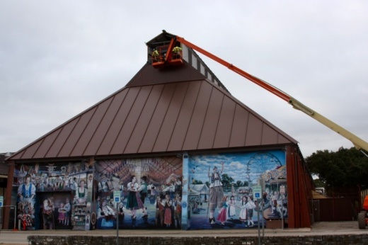 Construction has continued on the new Marktplatz building despite the coronavirus pandemic. (Lauren Canterberry/Community Impact Newspaper)