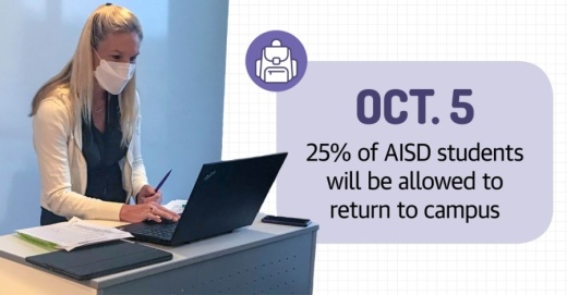 Bear Creek Elementary School teacher Jewellyn Forrest returned to her 4th grade classroom on Sept. 8 to begin teaching virtually. The AISD school year has begun completely virtually. On Oct. 5, students will begin returning to campus. (Courtesy Austin ISD)