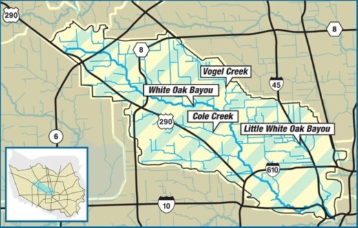 Construction will be underway this fall on a project to reduce flood damage along White Oak Bayou between Hollister Street and FM 1960. (Courtesy Harris County Flood Control District)