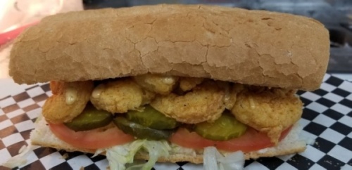 The restaurant serves shrimp po'boy sandwiches on Gambino's French bread. (Courtesy Cajun Skillet)