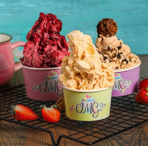 Customers will have the option of combining more than 60 base flavors with mix-ins and toppings, such as candies, nuts and fruits. (Courtesy OMGelato)