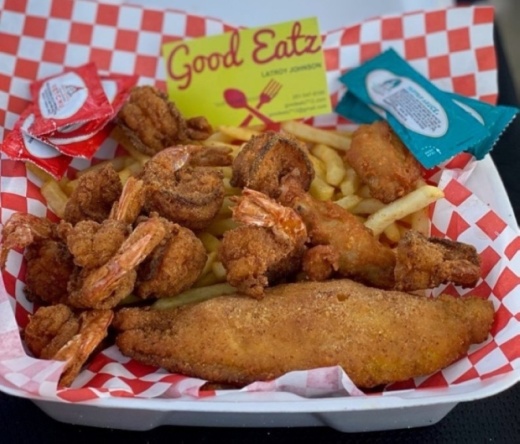 The eatery specializes in wings, fish, boudin and burgers and can be booked to cater private events. (Courtesy Good Eatz)
