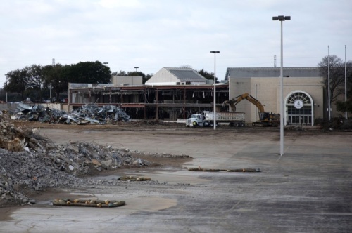 The Collin Creek Mall redevelopment project will likely receive $30 million in federal funds toward a parking garage. The redevelopment project is currently in its demolition phase, as seen on Jan. 29, when this photo was taken. (Liesbeth Powers/Community Impact Newspaper)