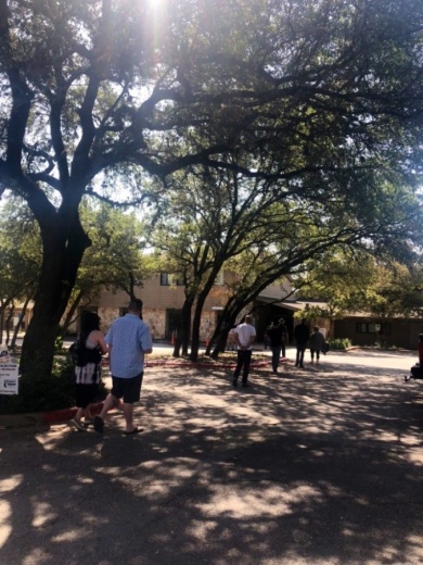 Voters line up at the Westlake United Methodist Church on the first day of early voting Oct. 13. (Amy Rae Dadamo/Community Impact Newspaper)
