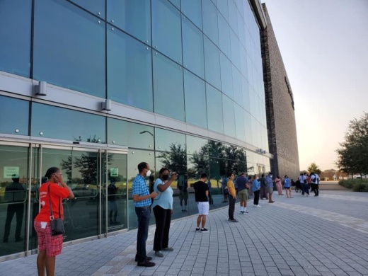 Voters wait in line at the Smart Financial Centre in Sugar Land on the first day of early voting. (Courtesy Fort Bend County Judge KP George)