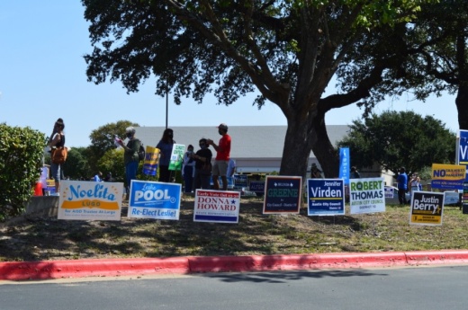Austinites line up to vote on the first day of early voting, Oct. 13, at the Ben Hur Shrine. (Iain Oldman/Community Impact Newspaper)