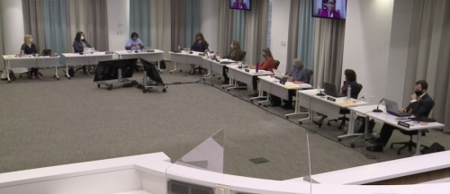 Austin ISD trustees met for a board meeting in person Oct. 12, although the public was only permitted to participate virtually. (Courtesy Austin ISD)