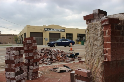 A construction project is expected to continue through the end of the year on Main Street and Mill Street in Old Town Lewisville. (Daniel Houston/Community Impact Newspaper)