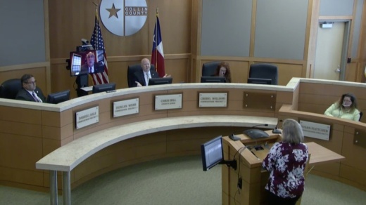 Collin County commissioners discuss a possible Property Assessed Clean Energy financing program with Julie Partain from Bracewell during their Oct. 19 meeting. (Screenshot courtesy Collin County)