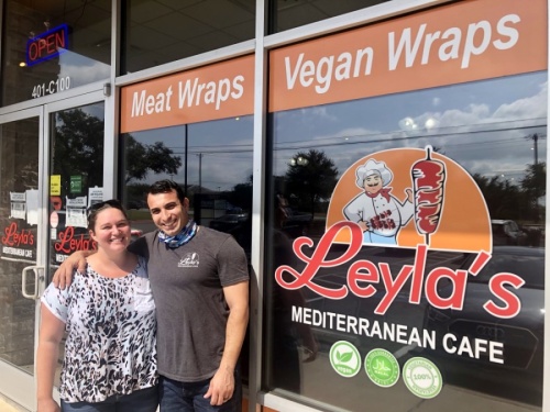 Courtney and Alaa Bataineh opened Leyla's Mediterranean Cafe in December 2019. (Sally Grace Holtgrieve/Community Impact Newspaper)