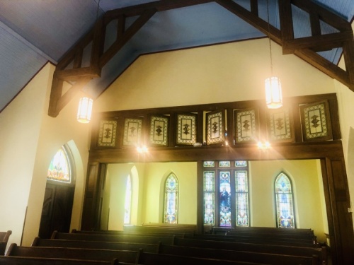 The interior's new colors pay tribute to the church's Swedish heritage. (Sally Grace Holtgrieve/Community Impact Newspaper)