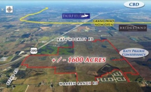 Marketing materials depict the 1,600-acre tract of land purchased by the Johnson Development Corporation in 2017. A plat was recently approved for a general plan at the site. (Courtesy Rockspring Capital)