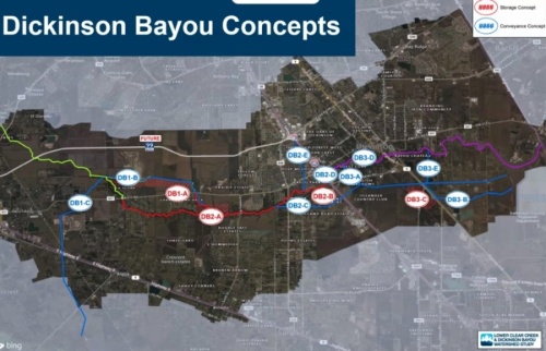 Freese and Nichols on Oct. 28 shared potential projects to alleviate flooding regionally in the Dickinson Bayou Watershed. (Courtesy Freese and Nichols)