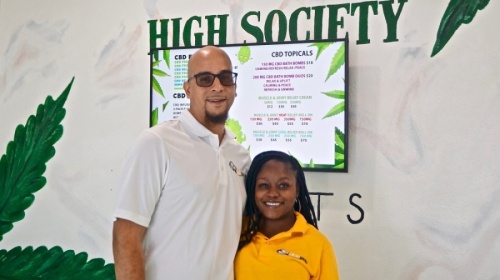 Tyrone and Shakana Howard co-own High Society Relief, a cannabidiol shop in Pflugerville. (Kelsey Thompson/Community Impact Newspaper)