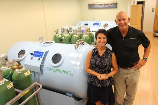 


Co-owners Dr. Eleanor and Clay Womack stand among their four hyperbaric chambers in their West Lake Hills Clinic. (Photos by Brian Perdue/Community Impact Newspaper)